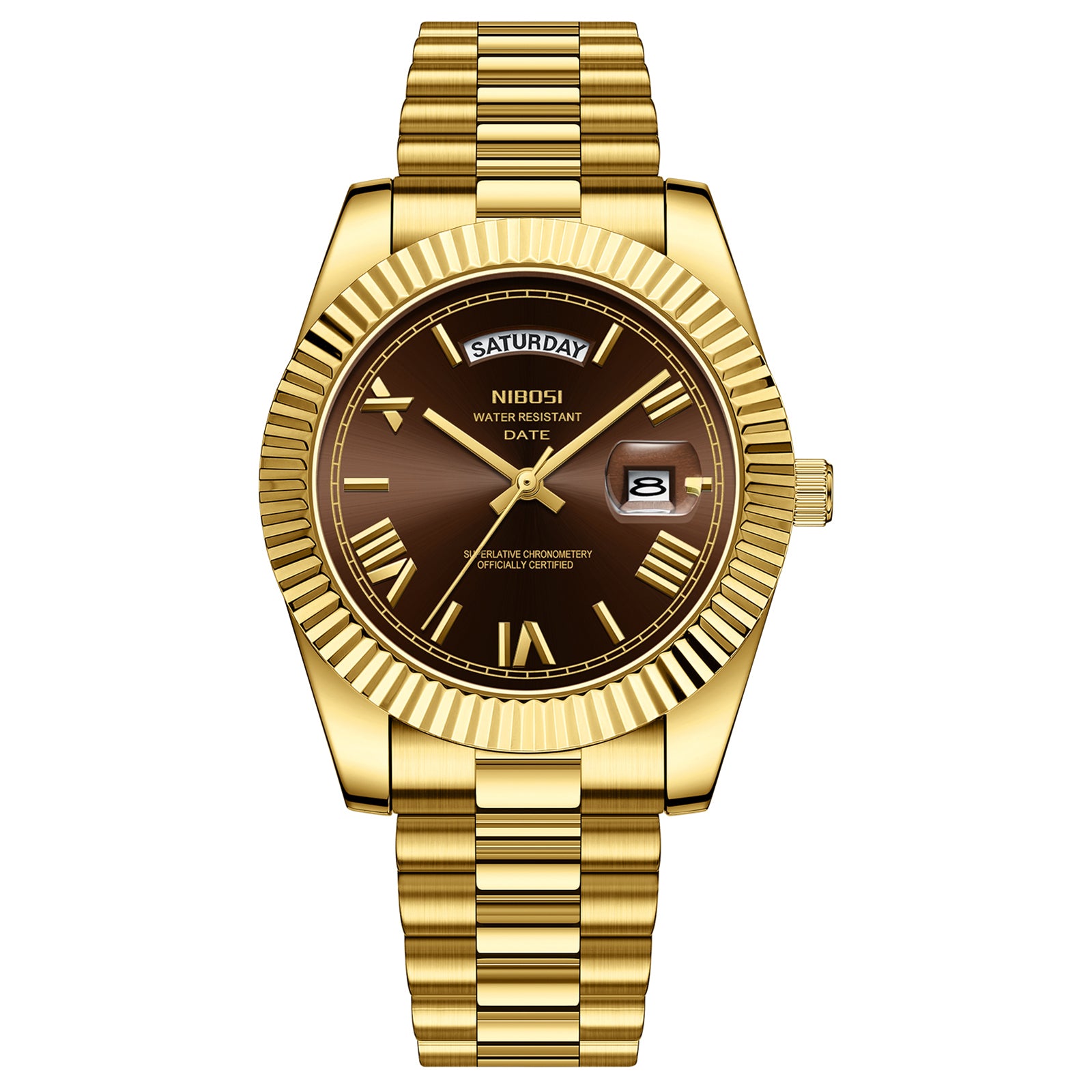 Nibosi Day-Date Roman Gold Brown