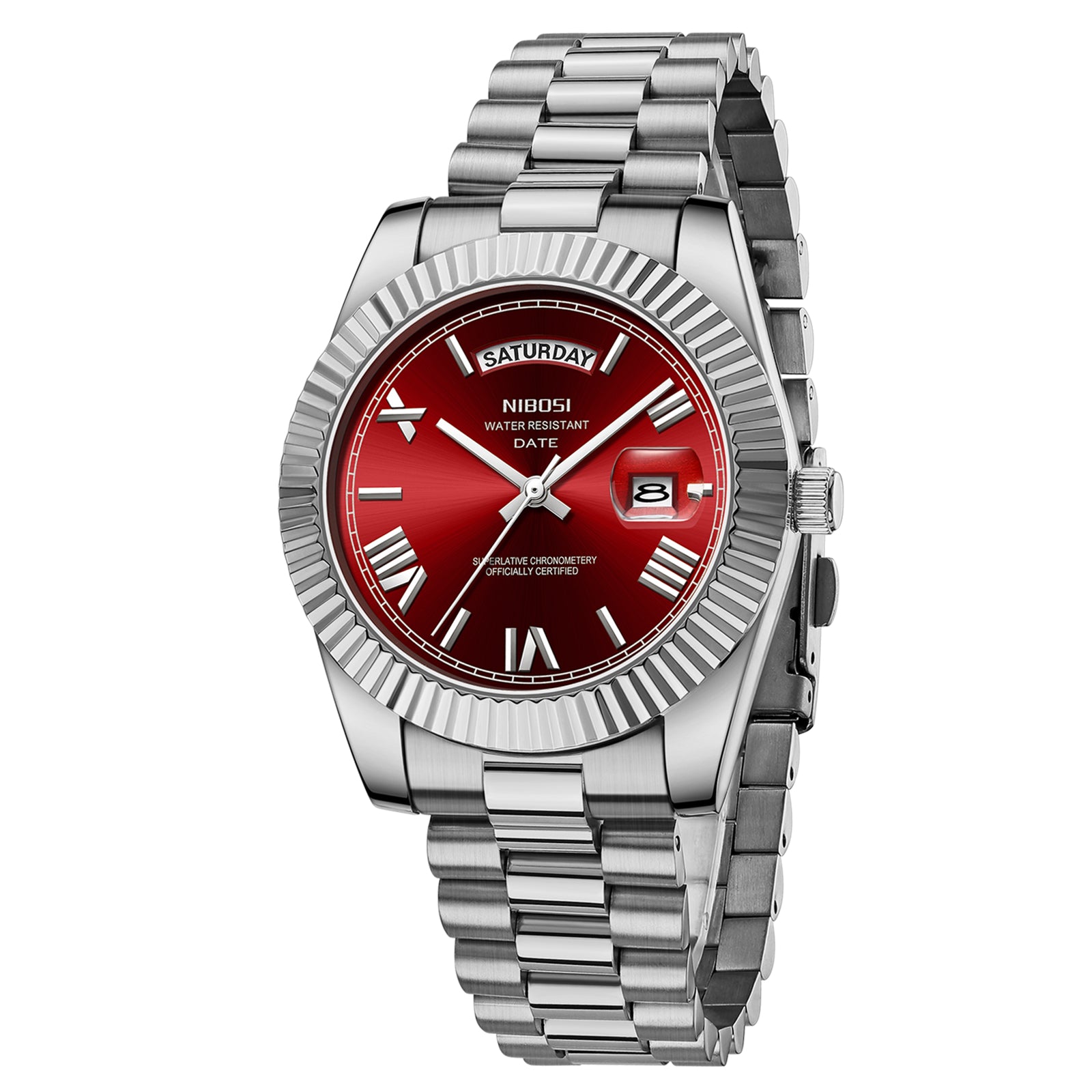 Nibosi Day-Date Roman Silver Red