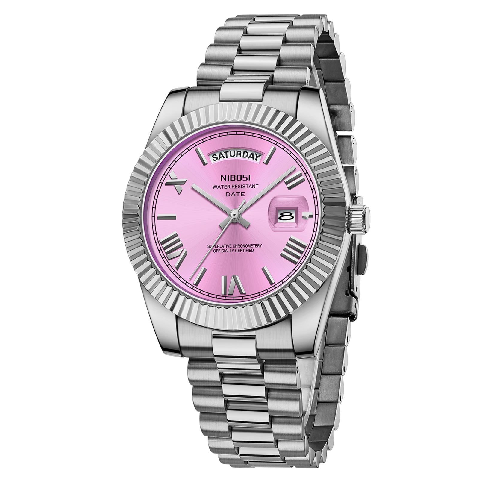 Nibosi Day-Date Roman Silver Pink