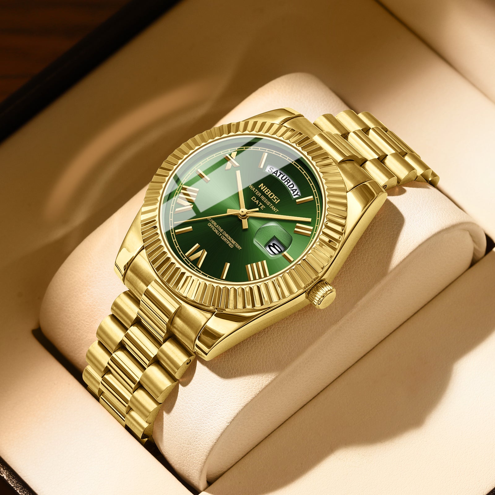 Nibosi Day-Date Roman Gold Green