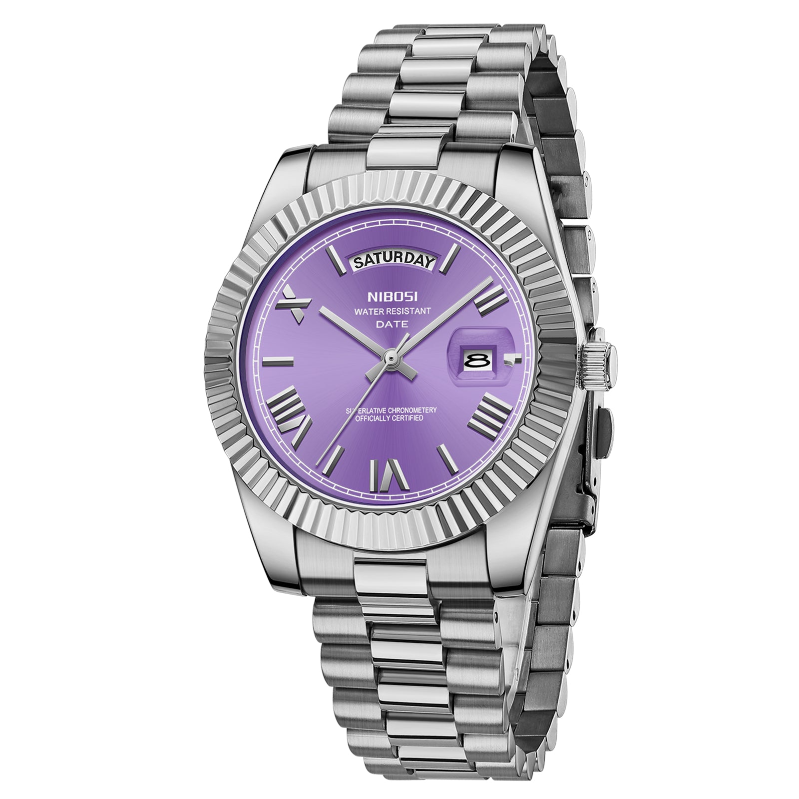 Nibosi Day-Date Roman Silver Purple