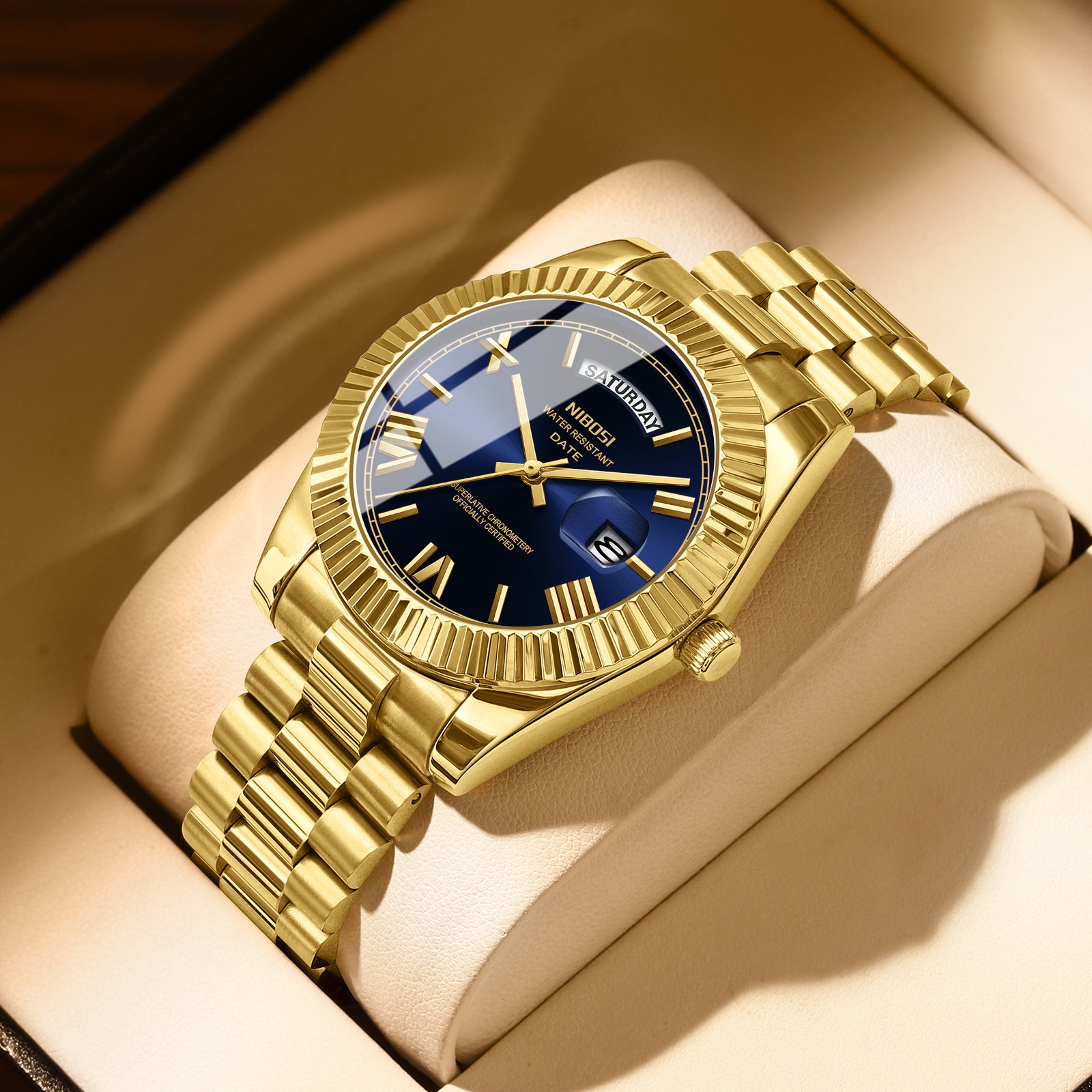 Nibosi Day-Date Roman Gold Blue