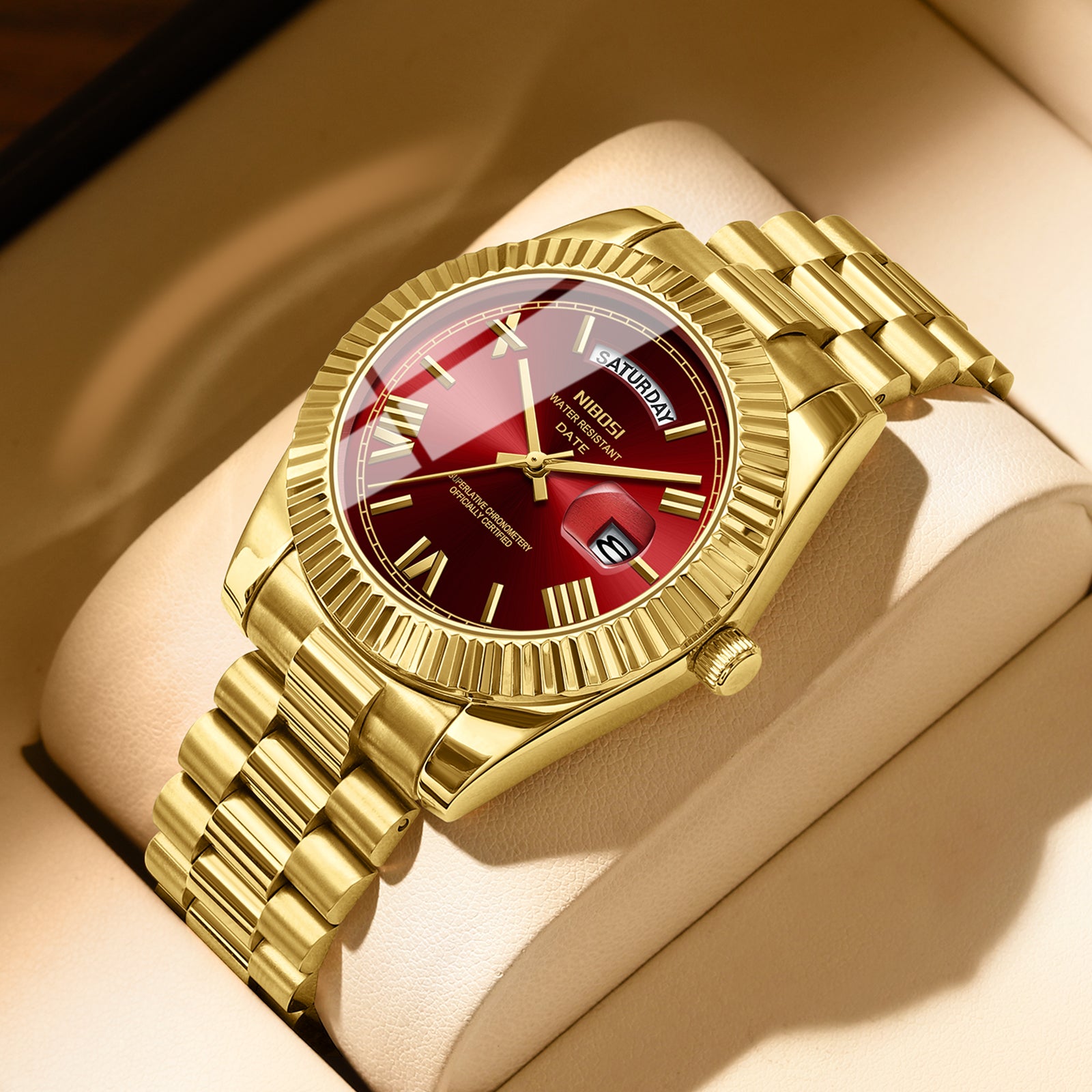 Nibosi Day-Date Roman Gold Red