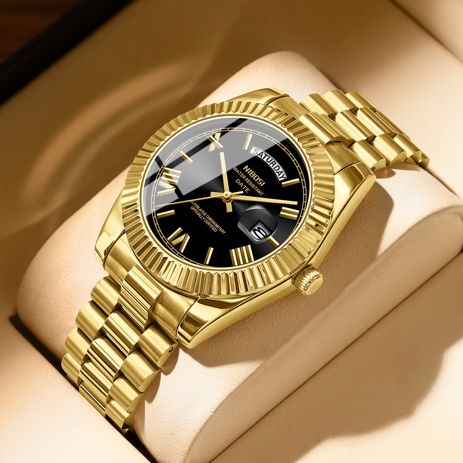 Nibosi Day-Date Roman Gold Black